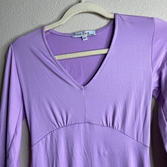 Velvet Torch Los Angeles Purple Long Sleeve V Neck Midi Dress XS - Picture 4 of 8
